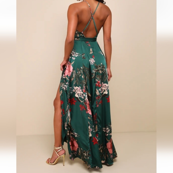 NWOT Lulu's emerald green Satin Maxi Dress XLarge - Picture 4 of 5